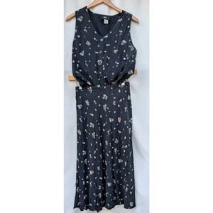 Vtg Toby Set Black‎ Floral Midi Skirt & Sleeveless Button Top 8 Cottagecore Boho